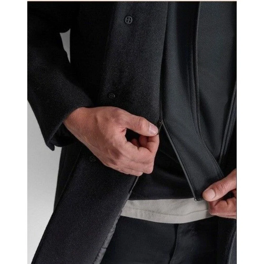 DKNY Men's Faux Wool 3 Button w/ Bib OverCoat Dark Gray Large NWT